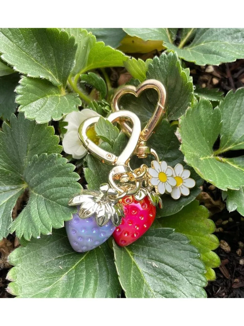 Adorable Strawberry Heart Keychain Bag Charm - Cute Purse Accessory for Women
